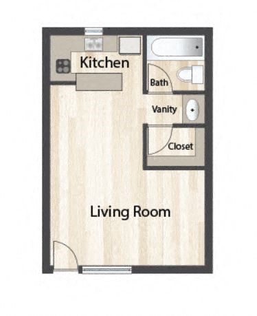 Floor plan for studio, 1 bath, 470 sqft